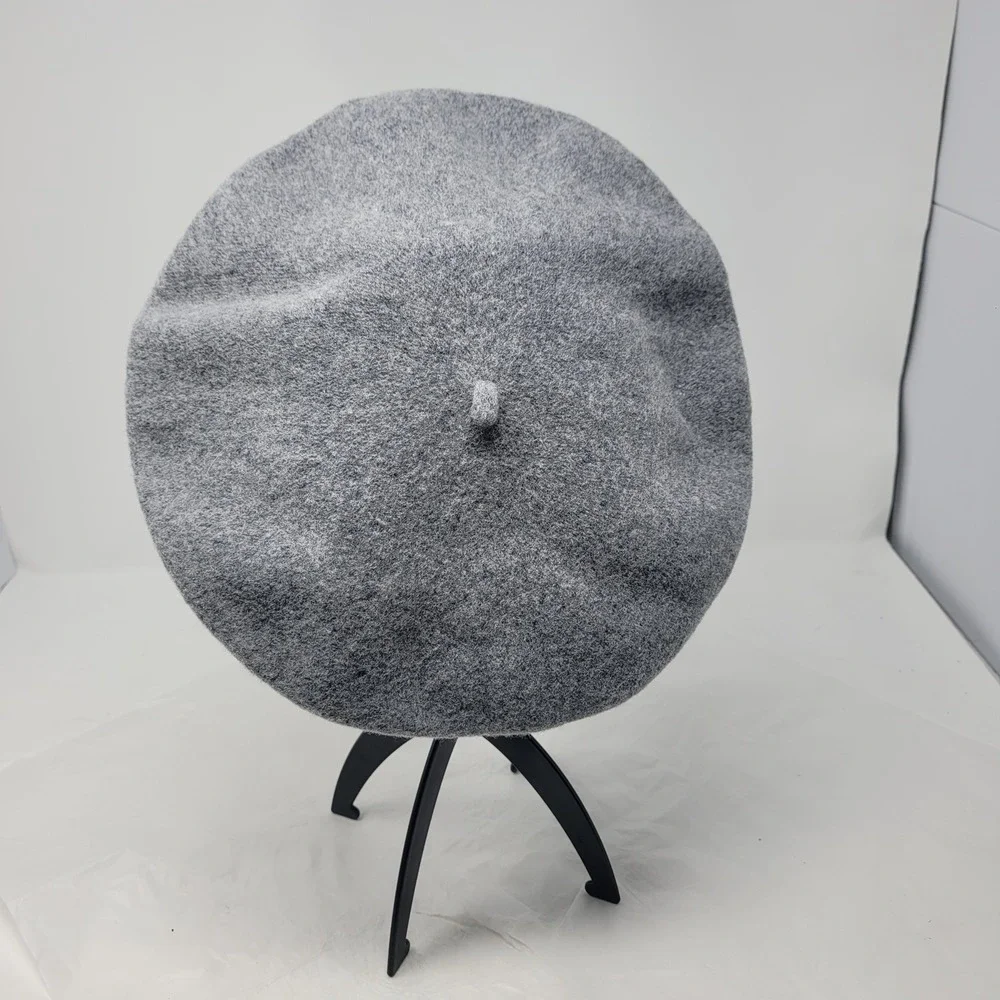 Vtg 90s Heather Gray Wool Beret Hat Embroidered Cherry‎ Tastytrade Logo Finance